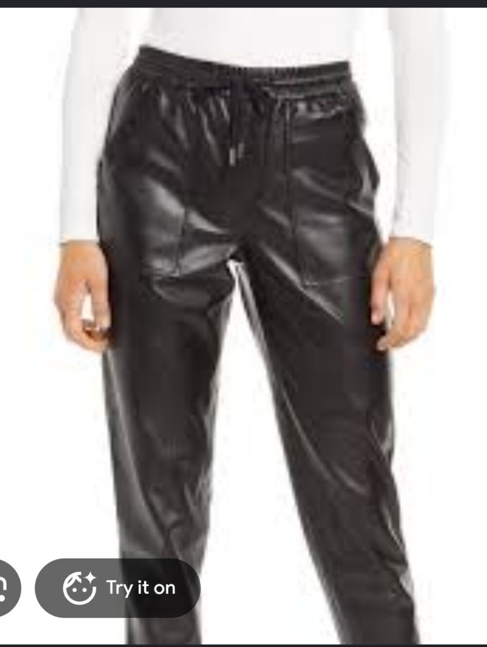 Blank NYC Black Faux Leather Straight-Leg Jogger Pants